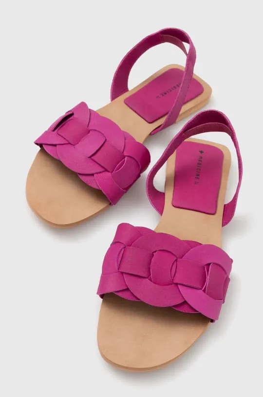 Sandały skórzane damskie gładkie kolor różowy Cholewka: 100 % Skóra naturalna, Wnętrze: 50 % Skóra naturalna, 50 % Guma żywiczna, Podeszwa: 100 % Guma żywiczna