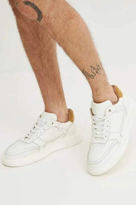 biały Sneakersy skórzane męskie kolor biały Męski