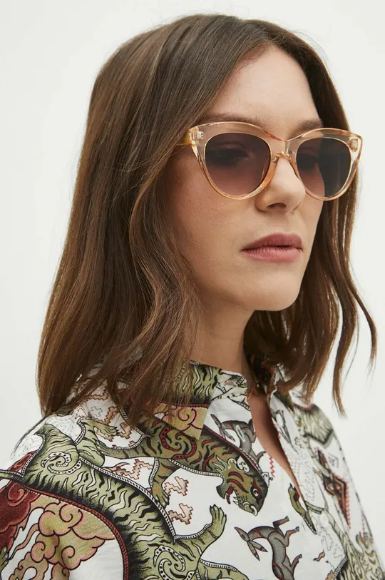 beżowy Okulary przeciwsłoneczne damskie z włóknem bambusowym kolor beżowy Damski