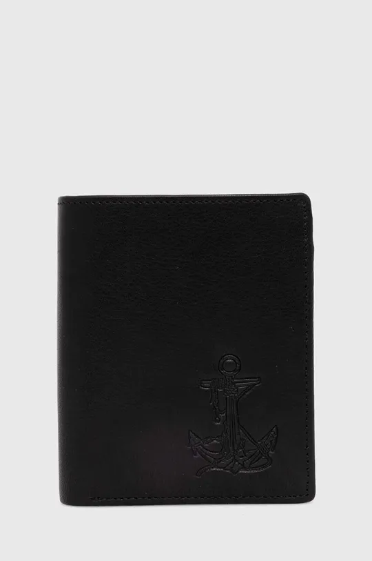 čierna Kožená peňaženka pánska hladká čierna farba Pánsky