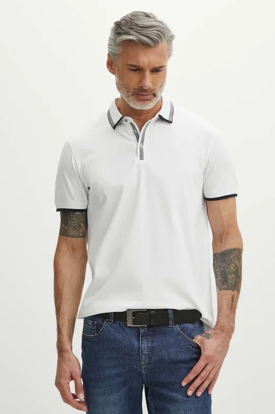 bílá Bavlněné polo tričko pánské s příměsí elastanu bílá barva Pánský