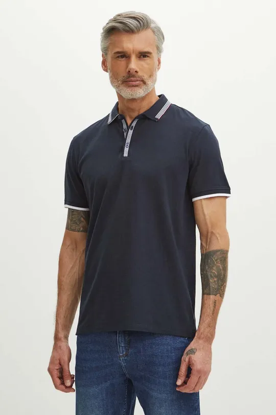 námořnická modř Bavlněné polo tričko pánské s příměsí elastanu tmavomodrá barva Pánský