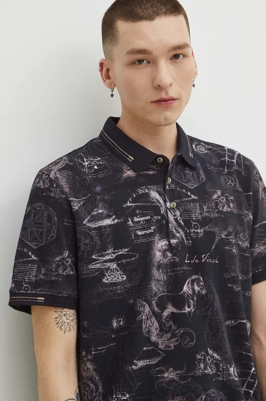 Bavlněné polo tričko pánské s elastanem z kolekce Eviva L'arte černá barva Pánský