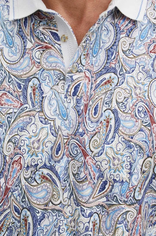 Polo bawełniane męskie z domieszką elastanu wzorzyste kolor niebieski Męski