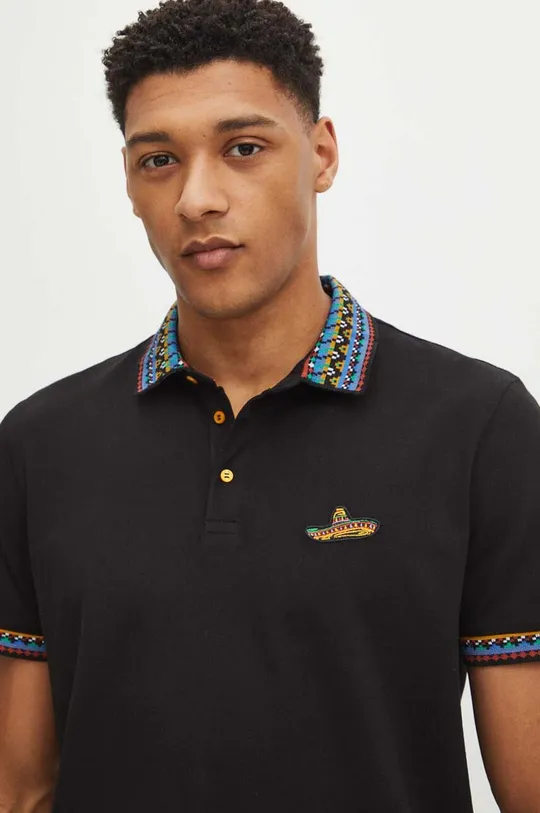 Bavlněné polo tričko pánské s příměsí elastanu s aplikací černá barva Pánský