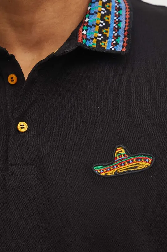 Bavlněné polo tričko pánské s příměsí elastanu s aplikací černá barva