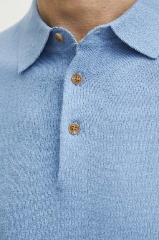Polo tričko s lněnou směsí jednobarevné modrá barva Pánský