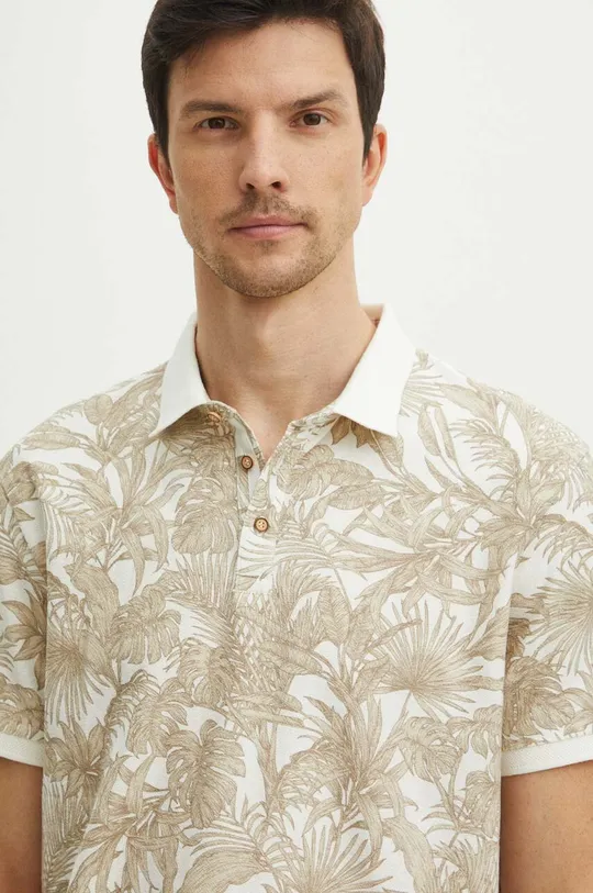 béžová Bavlněné polo tričko pánské s texturou béžová barva