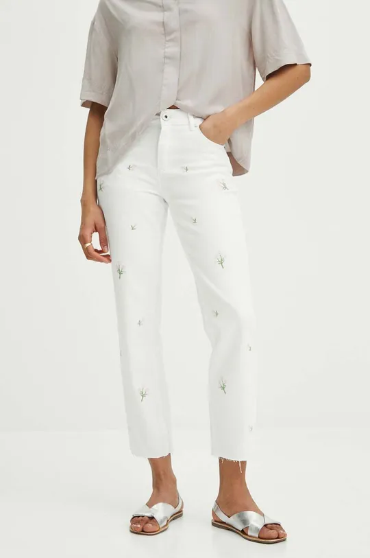 Bavlněné džíny dámské bílá barva bílá
