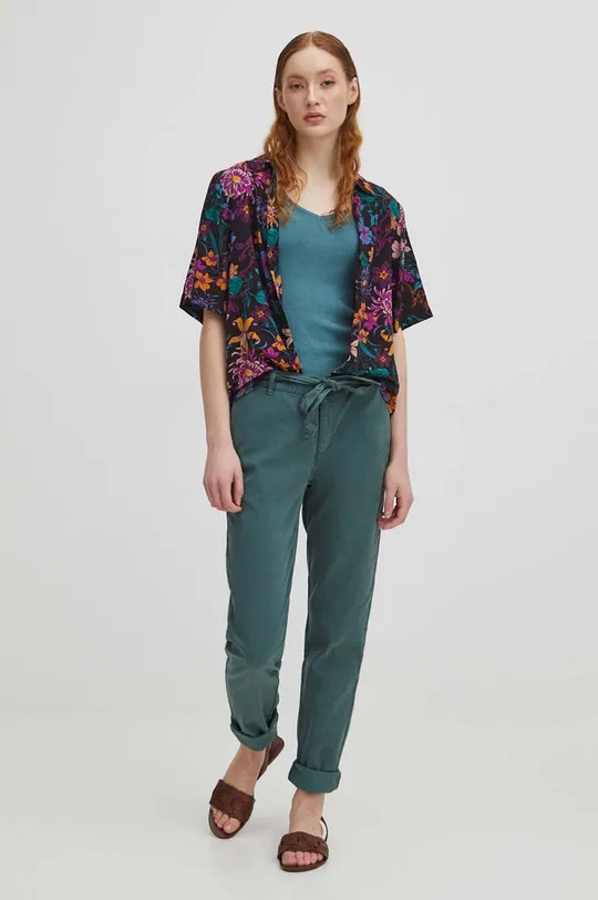 Kalhoty dámské jednobarevné zelená barva tyrkysová