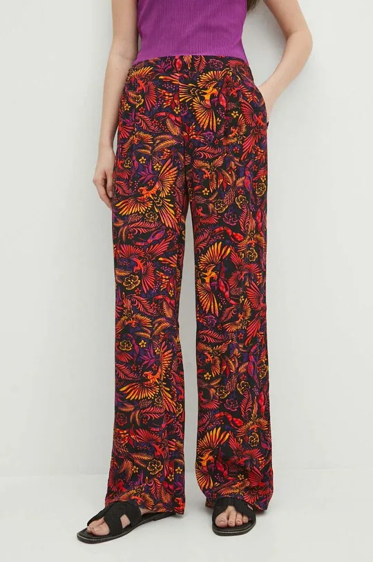 Spodnie damskie wide leg z wiskozy kolor multicolor multicolor
