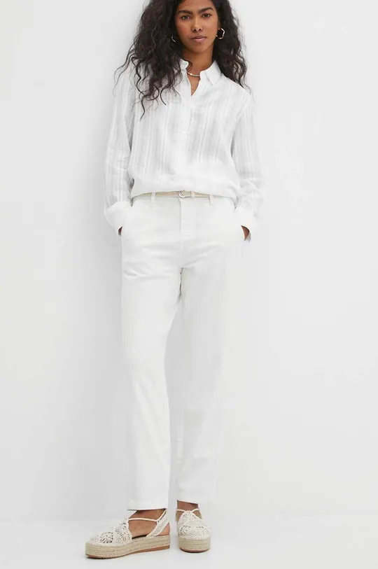 biały Spodnie damskie chino gładkie kolor biały Damski
