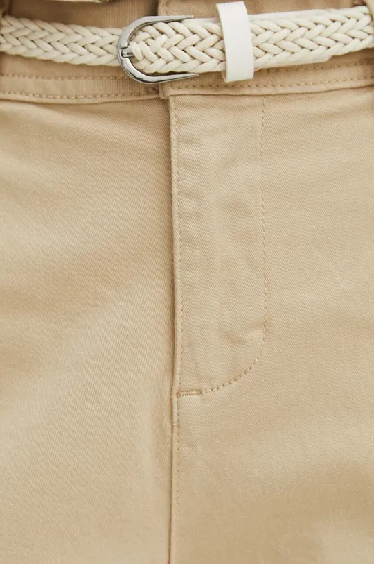 beżowy Spodnie damskie z paskiem chino gładkie kolor beżowy
