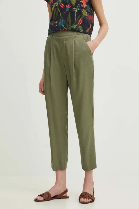 zielony Spodnie damskie z lyocellu gładkie kolor zielony Damski