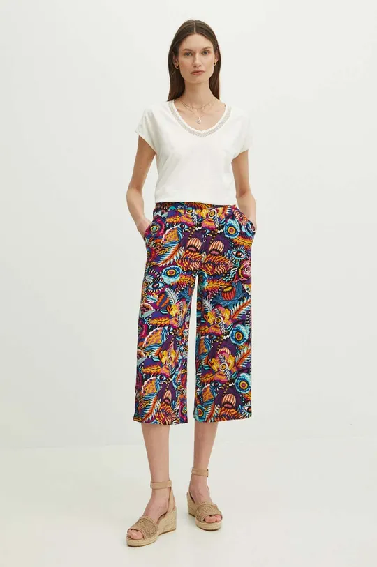multicolor Spodnie damskie culottes wide leg wzorzyste kolor multicolor Damski