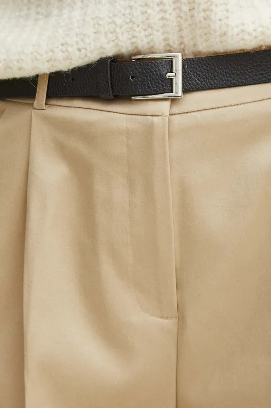 Spodnie damskie gładkie kolor beżowy Materiał główny: 61 % Bawełna, 36 % Poliester, 3 % Elastan, Materiał dodatkowy: 100 % Poliester