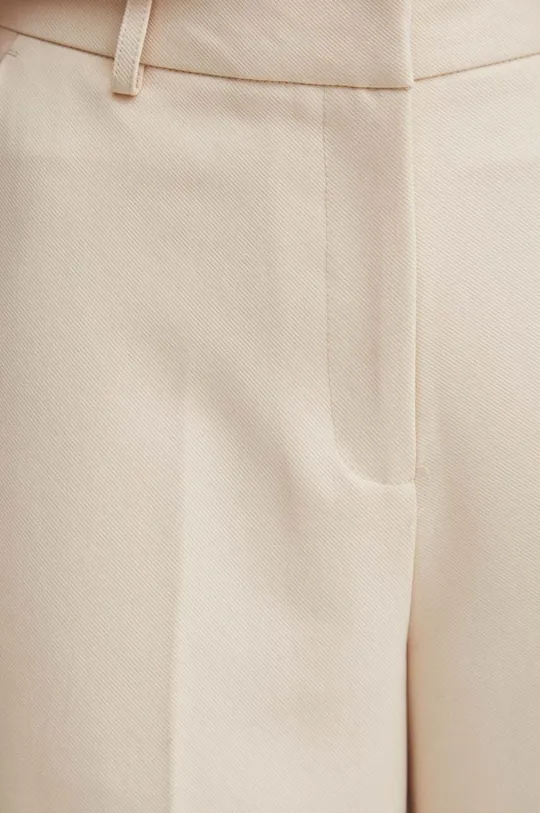 béžová Kalhoty dámské wide leg jednobarevné béžová barva