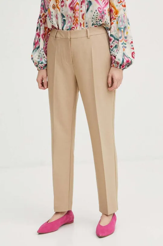 béžová Kalhoty dámské regular jednobarevné béžová barva Dámský