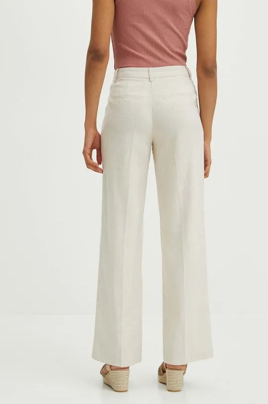 Plátěné kalhoty dámské wide leg béžová barva <p>Hlavní materiál: 55 % Len, 45 % Viskóza Doplňkový materiál: 100 % Polyester</p>