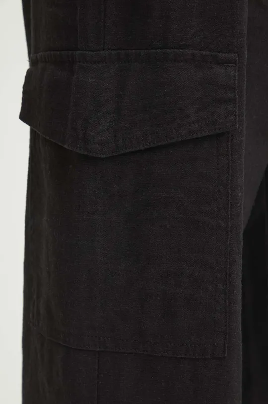 černá Lněné kalhoty dámské černá barva