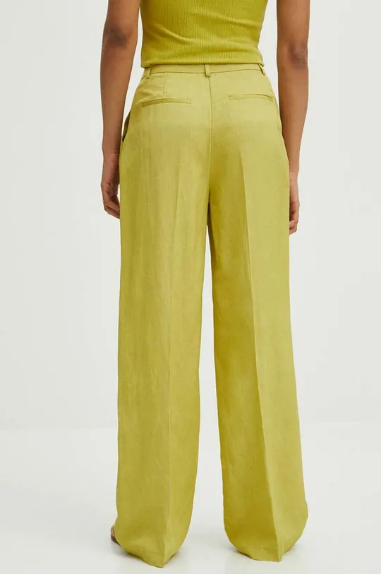 Kalhoty s příměsí lnu zelená barva <p>Hlavní materiál: 81 % Viskóza, 19 % Len Podšívka kapsy: 100 % Polyester</p>