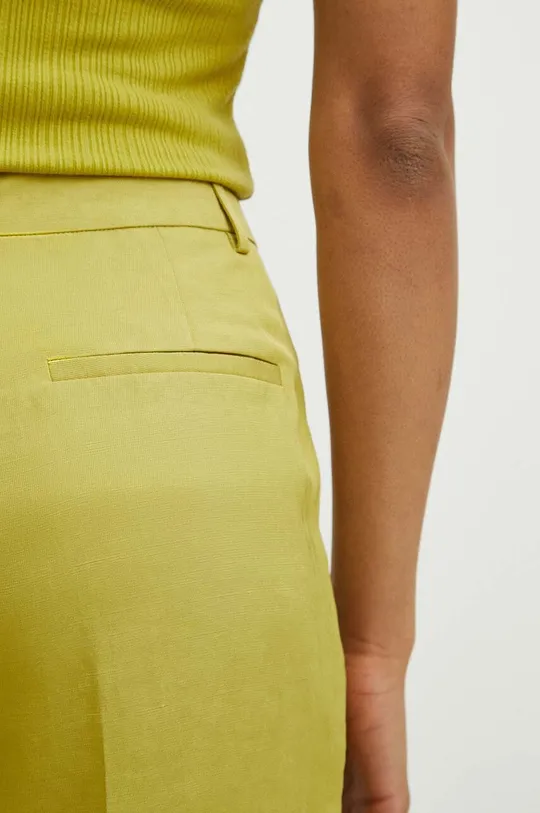 zielony Spodnie z domieszką lnu damskie wide leg gładkie kolor zielony