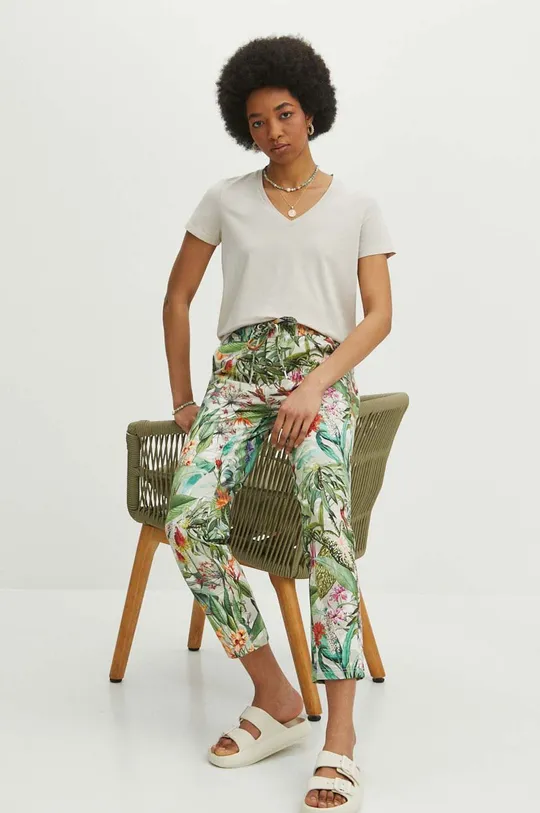 multicolor Spodnie dresowe bawełniane damskie wzorzyste kolor multicolor Damski