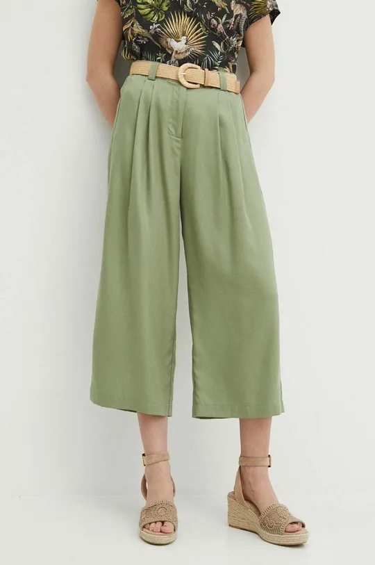 zielony Spodnie damskie culottes gładkie kolor zielony Damski