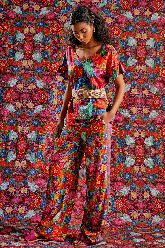 multicolor Spodnie damskie wide leg z kolekcji Jane Tattersfield x Medicine kolor multicolor Damski