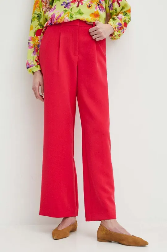 Kalhoty dámské wide leg jednobarevné růžová barva růžová