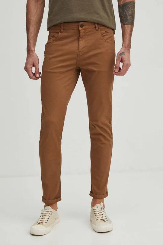 brązowy Spodnie męskie slim kolor brązowy Męski