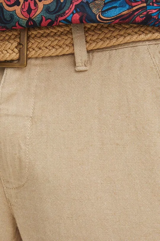 beżowy Spodnie męskie z domieszką lnu gładkie kolor beżowy