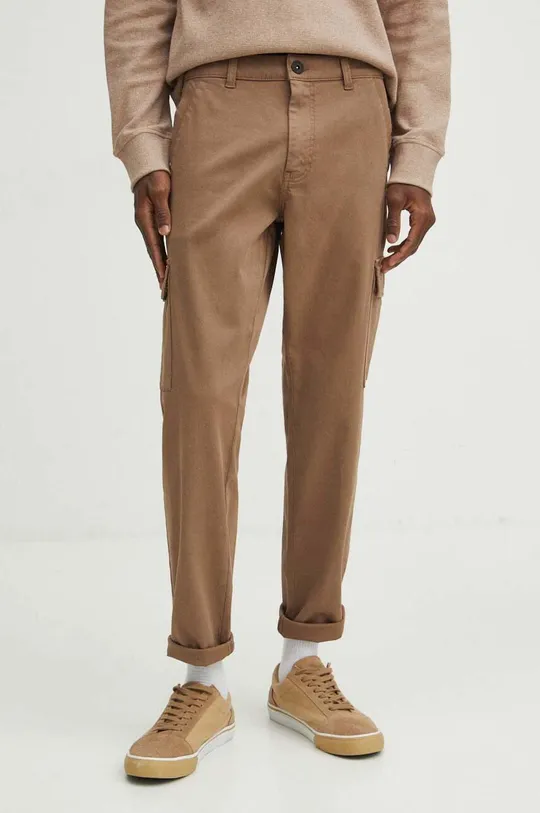 brązowy Spodnie męskie z kieszeniami cargo kolor brązowy Męski