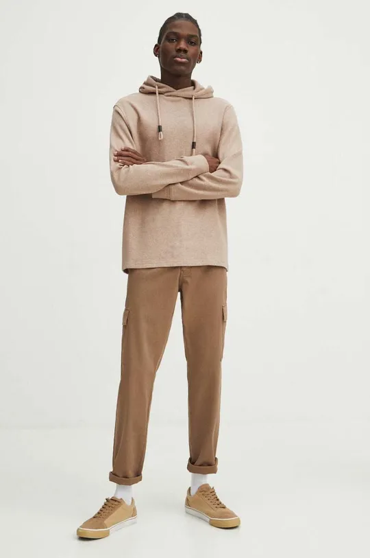 Spodnie męskie z kieszeniami cargo kolor brązowy brązowy