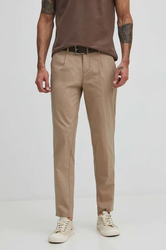 Spodnie męskie slim gładkie kolor beżowy beżowy