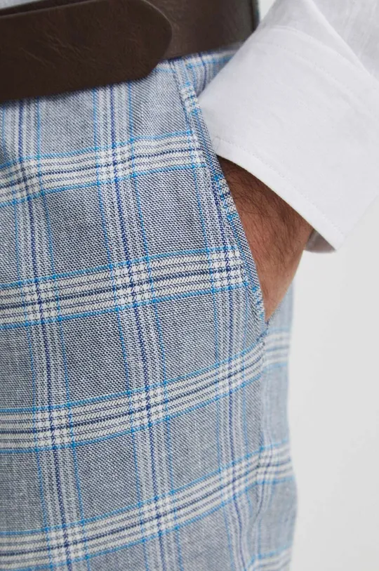Spodnie męskie z domieszką lnu wzorzyste kolor niebieski Męski