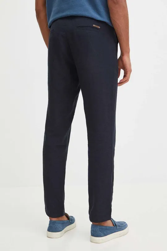 Plátěné kalhoty pánské tapered tmavomodrá barva <p>Hlavní materiál: 54 % Len, 46 % Bavlna Podšívka: 100 % Bavlna</p>