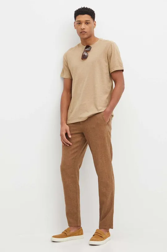 Spodnie lniane męskie tapered kolor brązowy brązowy