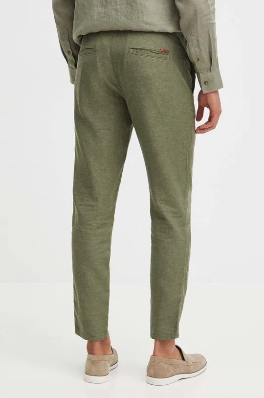 Spodnie lniane męskie tapered kolor zielony Materiał główny: 54 % Len, 46 % Bawełna Podszewka: 100 % Bawełna