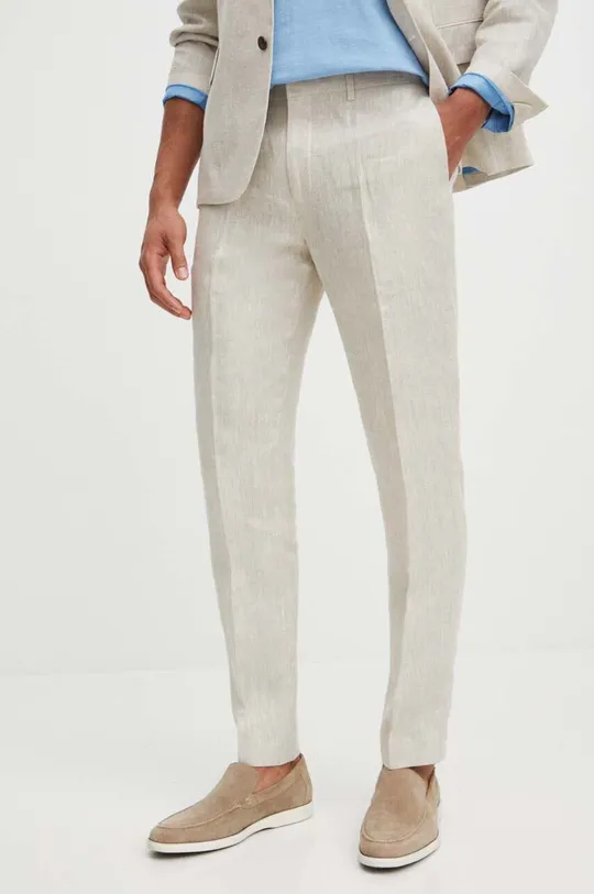 béžová Plátěné kalhoty pánské béžová barva Pánský