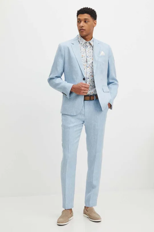 Spodnie lniane męskie slim melanżowe kolor niebieski niebieski