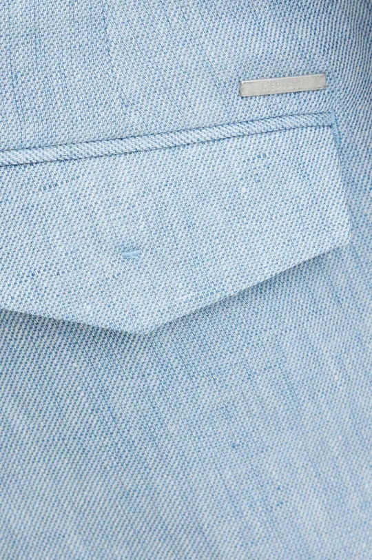 niebieski Spodnie lniane męskie slim melanżowe kolor niebieski