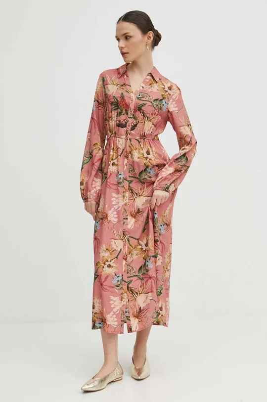 Sukienka damska midi wzorzysta kolor różowy 100 % Wiskoza