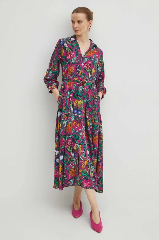 fioletowy Sukienka damska midi z wiskozy wzorzysta kolor fioletowy Damski