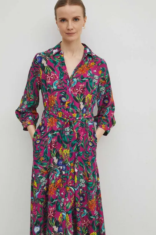 fioletowy Sukienka damska midi z wiskozy wzorzysta kolor fioletowy