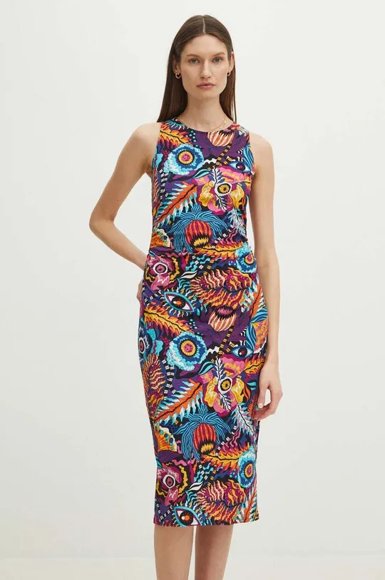 multicolor Sukienka bawełniana damska midi wzorzysta kolor multicolor Damski