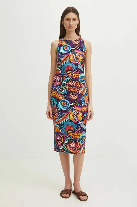 Sukienka bawełniana damska midi wzorzysta kolor multicolor multicolor