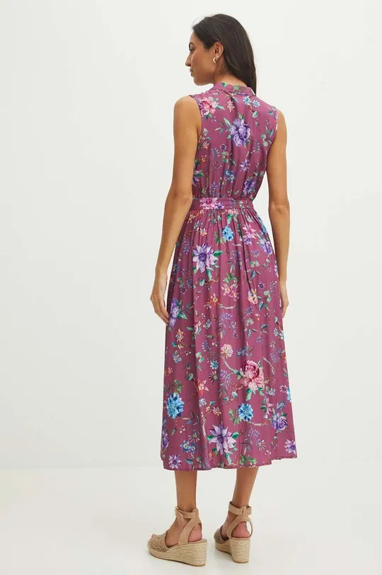 Sukienka midi z paskiem wzorzysta kolor różowy 100 % Wiskoza