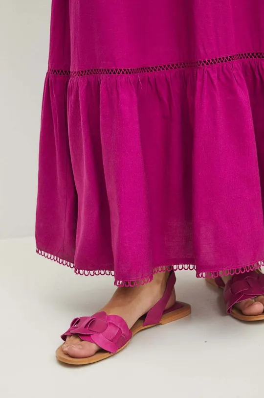 Sukienka z domieszką lnu damska maxi gładka kolor różowy Damski