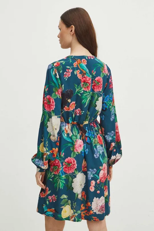 Sukienka damska mini w kwiaty kolor turkusowy 100 % Wiskoza